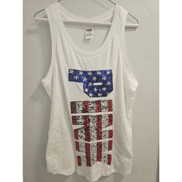 Victoria Secret Pink  Sequin Tank Red White Blue Patriotic Sleeveless Size Large - Picture 1 of 11